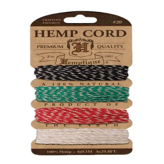 Hemptique 1mm #20 Variegated Metallic & Glitter Hemp Cord Card Set Eco Friendly Sustainable Naturally Grown Jewelry Bracelet Making Paper Crafting Scrapbooking Bookbinding Mixed Media Crocheting Macrame Seasonal Holiday Gift Wrapping Outdoor Garden Rasta glitter {1}