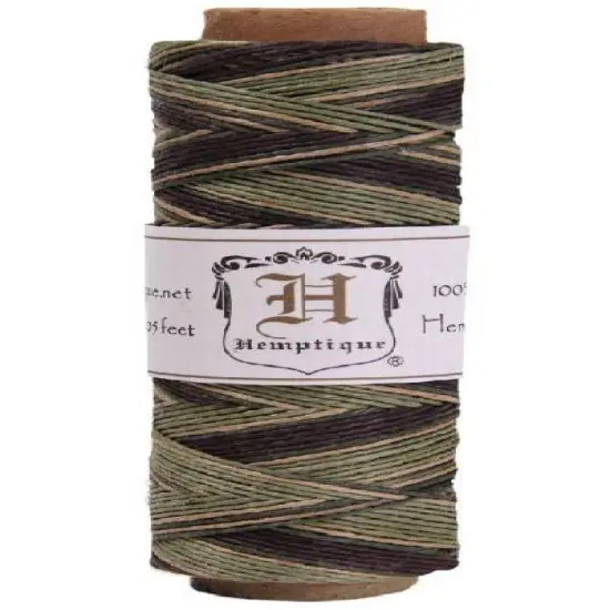 Hemptique 0.5mm #10 Variegated Hemp Cord Spools Eco Friendly Sustainable Naturally Grown Jewelry Bracelet Making Paper Crafting Scrapbooking Bookbinding Mixed Media Crocheting Macrame Seasonal Holiday Gift Wrapping Outdoor Gardening Camo {1}