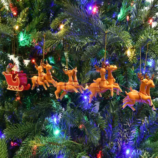 Large 5 Piece Full Santa's Sleigh and 8 Reindeer Christmas Ornament {6}