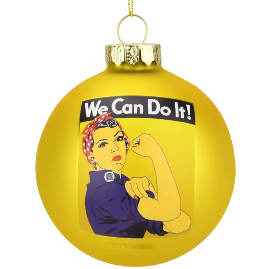 Rosie The Riveter - We Can Do It Glass Christmas Ornament {1}