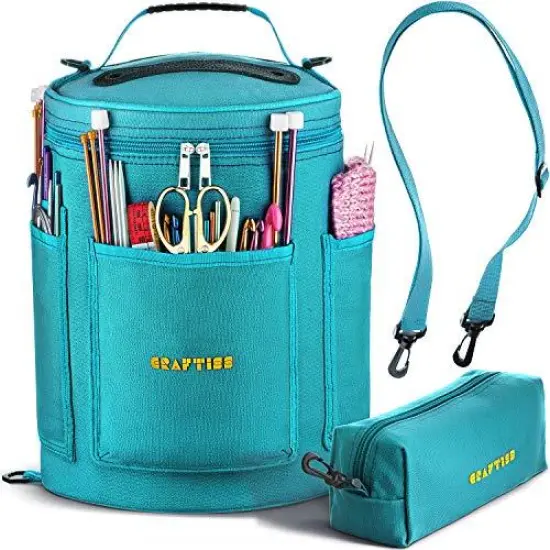 Turquoise Yarn Storage Bag - Tote Yarn Bag, Durable Knitting and Crochet Organizer with Needle Case {1}