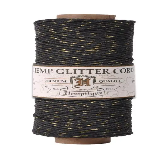 Hemptique 1mm #20 Metallic Hemp Cord Spools Jewelry Bracelet Making Crafting Scrapbooking Bookbinding Mixed Media Crocheting Macrame Gift Wrapping Black gold {1}
