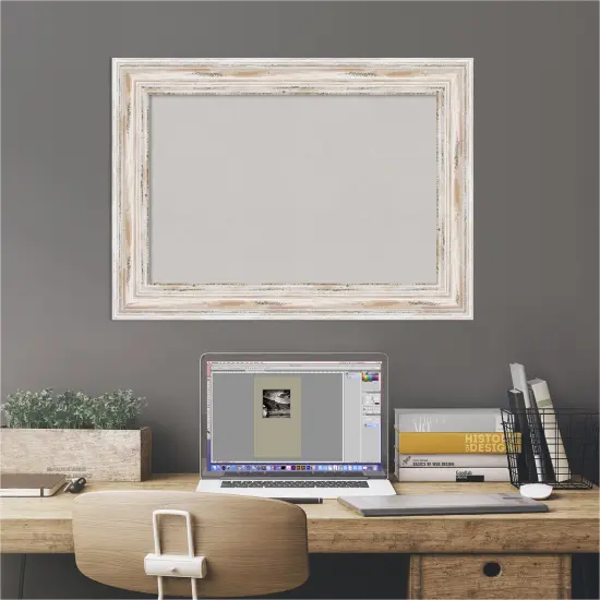 Cork Board, Alexandria White Wash Wood Frame - Bulletin Board, Organization Board, Pin Board Grey Cork {6}