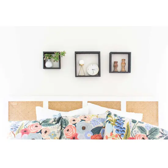 Rustic Farmhouse Reclaimed Wooden Open Square Wall Shelves (Set of 3) Black {5}