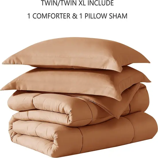American Home Collection Down Alternative Comforter Set Extra Warm and Soft Tan {4}