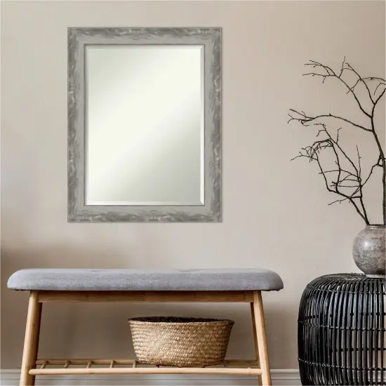 Beveled Bathroom Wall Mirror, Waveline Silver Narrow Frame {4}