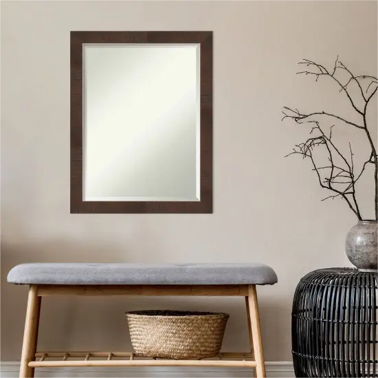 Beveled Bathroom Wall Mirror, Wildwood Brown Narrow Frame {4}
