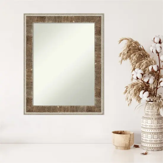 Amanti Art Non-Beveled Wood Wall Mirror, Farmhouse Brown Narrow Frame {5}