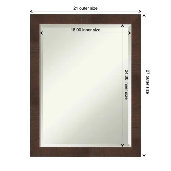 Beveled Bathroom Wall Mirror, Wildwood Brown Narrow Frame {1}
