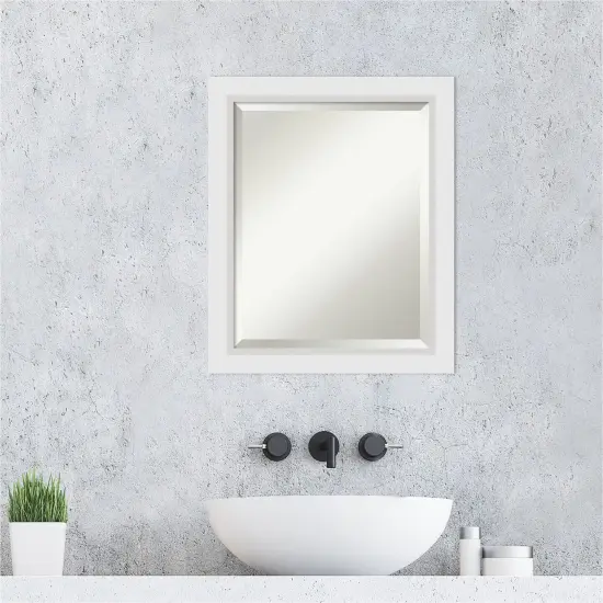 Beveled Wood Bathroom Wall Mirror, Blanco White Frame {6}
