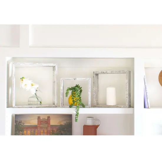 Rustic Farmhouse Reclaimed Wooden Open Square Wall Shelves (Set of 3) White {4}