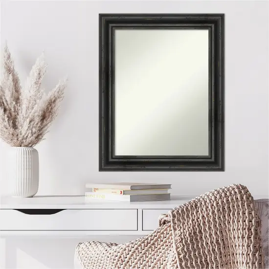 Amanti Art Non-Beveled Wood Wall Mirror, Rustic Pine Frame Rustic Pine Black Frame {6}