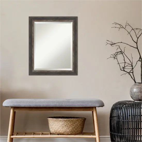 Beveled Bathroom Wall Mirror, Bark Rustic Char Narrow Frame {7}