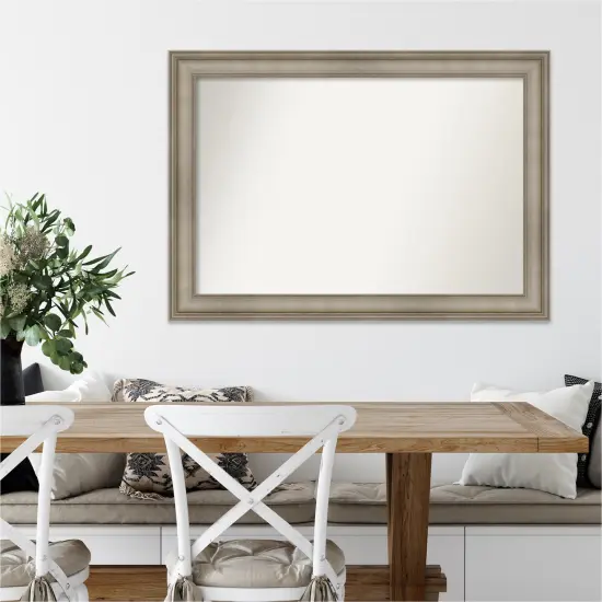 Amanti Art Non-Beveled Wood Wall Mirror, Mezzanine Antique Silver Narrow Frame {7}