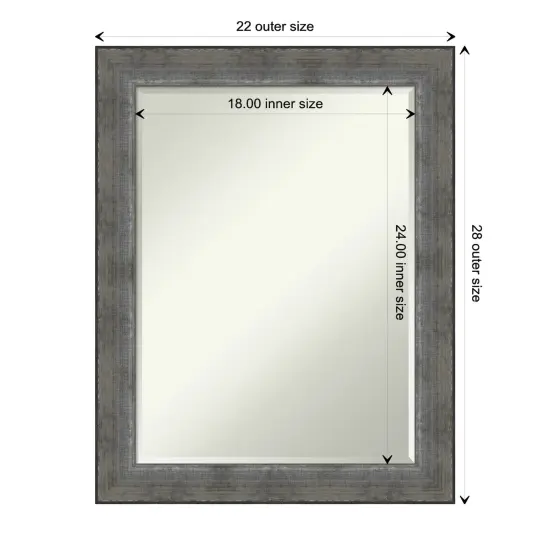 Beveled Wood Bathroom Wall Mirror, Forged Pewter Frame {1}