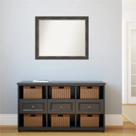 Amanti Art Non-Beveled Wall Mirror, Bark Rustic Char Narrow Frame {5}