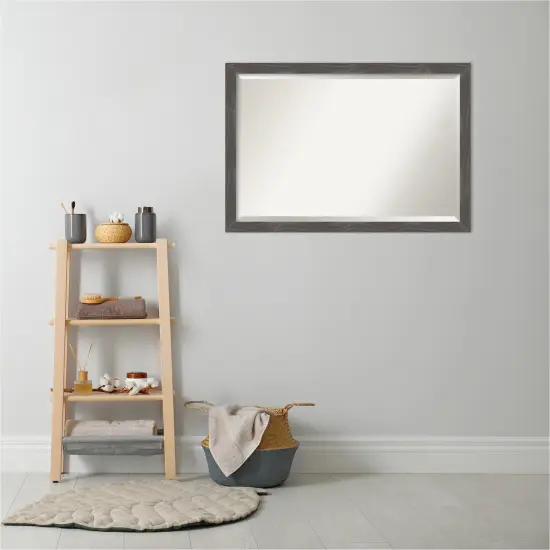Beveled Wood Bathroom Wall Mirror, Woodridge Rustic Grey Frame {4}