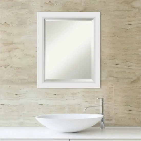 Beveled Wood Bathroom Wall Mirror, Blanco White Frame {4}