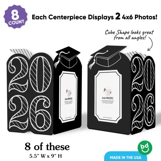 Big Dot of Happiness Black & White 2026 Graduation Photo Holder Centerpieces, 4x6 Picture Display Box, Table Decoration Centerpiece for Grad Party Decor, 8 Count {4}