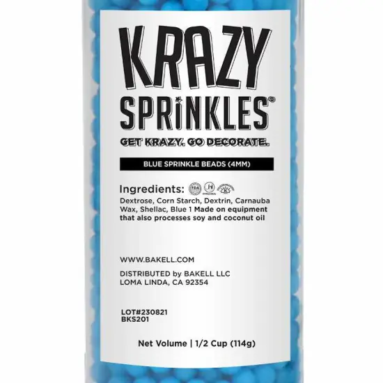 Krazy Sprinkles - Blue 4mm Beads (1/2 Cup, 1x Jar) for Cakes, Ice Cream & Cookies {5}