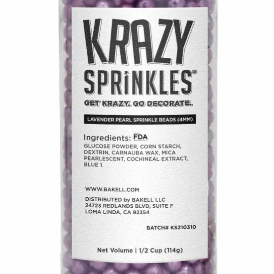 Krazy Sprinkles -Lavender Pearl 4mm Beads (1/2 Cup, 1x Jar) for Cakes, Ice Cream & Cookies {4}