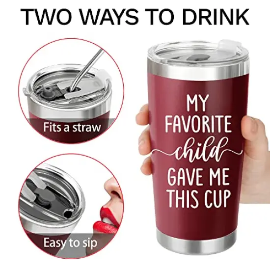 Mothers Day Gifts for Mom from Daughter, Son, Kids - Funny Mom Gift - Mama Coffee Cup My Favorite Child Gave Me This Cup - Birthday, Mothers Day, Christmas Gift Idea - 20oz Stainless Steel Red Tumbler {3}