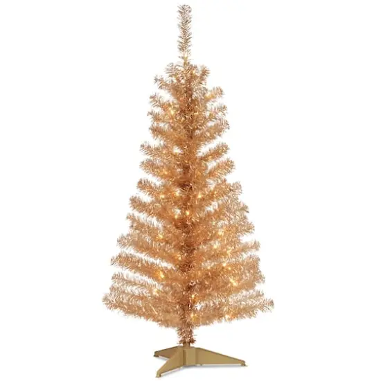 4ft. Pre-Lit Champagne Tinsel Artificial Christmas Tree, Clear Lights {1}