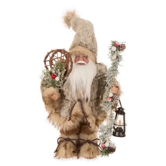 Glitzhome® 12" Christmas Light Brown Faux Fur Santa Figurine {1}