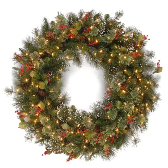 30" Wintry Pine&reg; Wreath with Pine Cones, Red Berries, Snowflakes & Clear Lights {1}