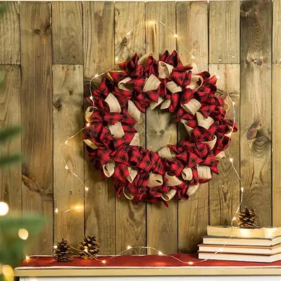 Glitzhome&reg; 19" Christmas Plaid Fabric Wreath {5}