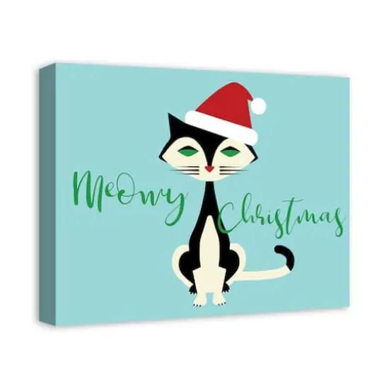 Midcentury Modern Christmas Cat Canvas Wall Art {4}