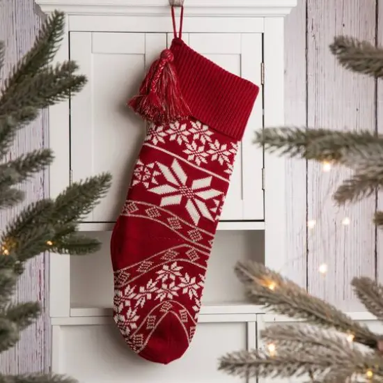 Glitzhome&reg; 24" Snowflake Knited Christmas Stocking {5}