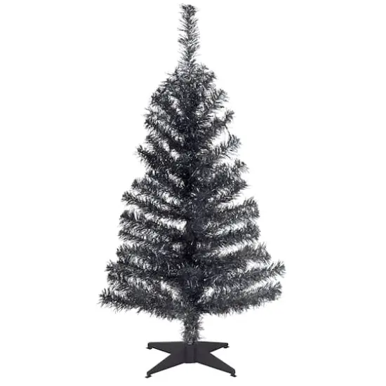 3ft. Unlit Black Tinsel Artificial Christmas Tree {1}
