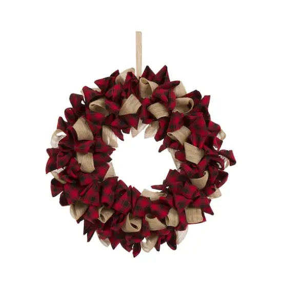 Glitzhome&reg; 19" Christmas Plaid Fabric Wreath {1}
