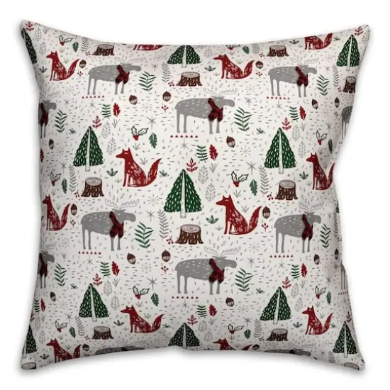 Christmas Woodland Creatures Throw Pillow {1}