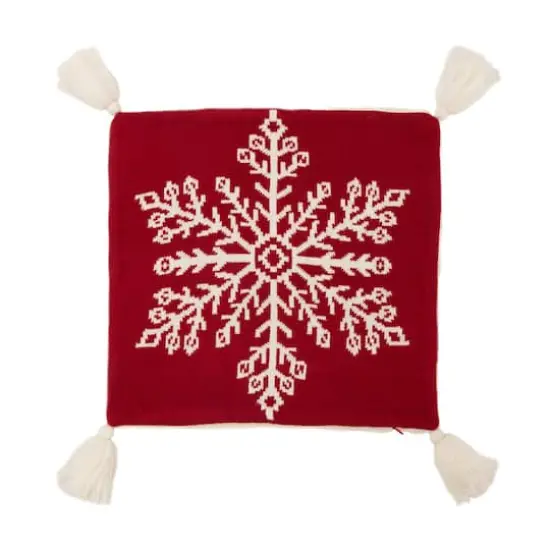Glitzhome® 18" Knitted Snowflake Red Pillow Cover with Tassels {7}