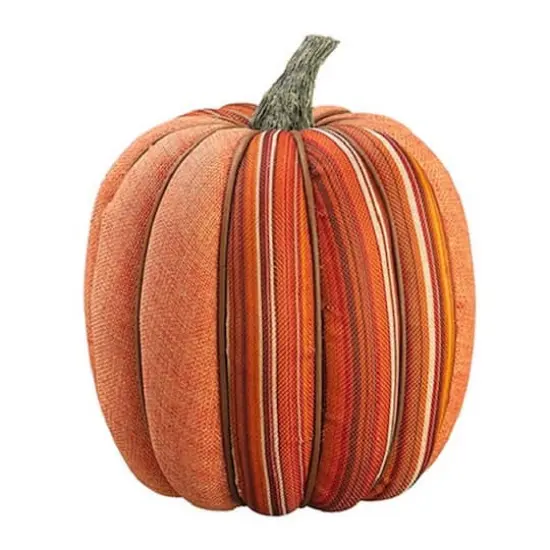 Orange & Striped Burlap Tabletop Autumn Pumpkin {1}