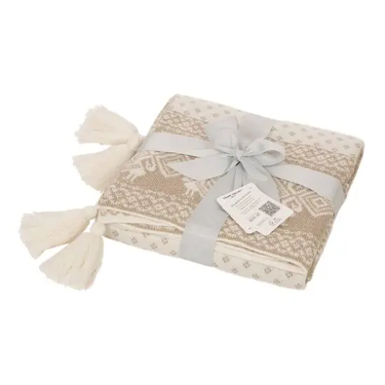 Glitzhome&reg; White Knited Acrylic Throw Blanket with Tassels {4}