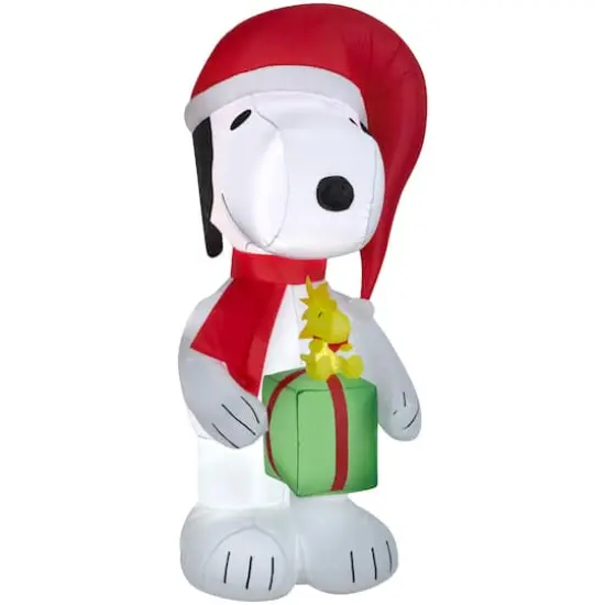 6ft. Airblown&reg; Inflatable Christmas Peanuts&trade; Snoopy Holding Present with Woodstock {1}
