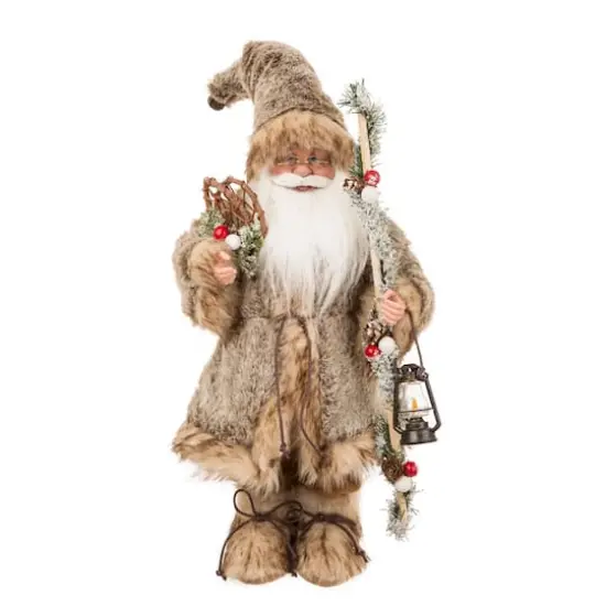 Glitzhome® 18" Christmas Light Brown Faux Fur Santa Figurine {1}
