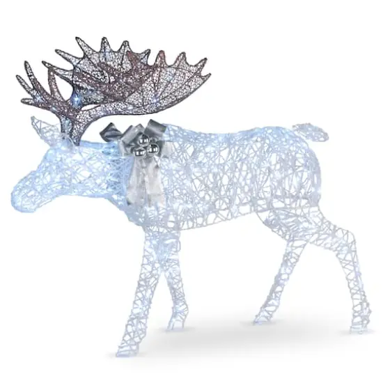 50" Glitter Moose Decoration, White Twinkling LED Lights {1}