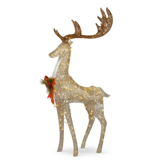 55" Crystal Champagne Standing Buck, White Twinkling LED Lights {1}