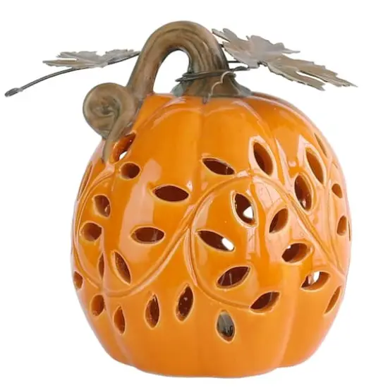 6" Ceramic Pumpkin LED Decoration {1}