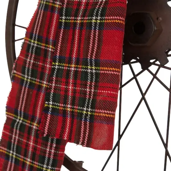 Glitzhome® 36" Metal Christmas Bike Wheel Snowman Plaid Scarf Yard Stake {5}