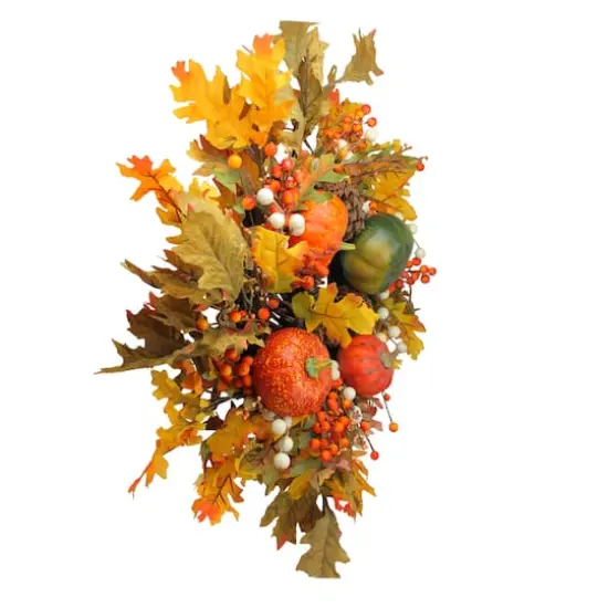 24" Autumn Harvest Decorative Artificial Fall Leaves, Pinecones, Pumpkins and Berries Wreath {3}