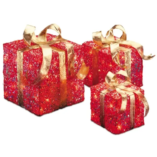 Red Sisal Gift Box Set with Clear Lights {1}