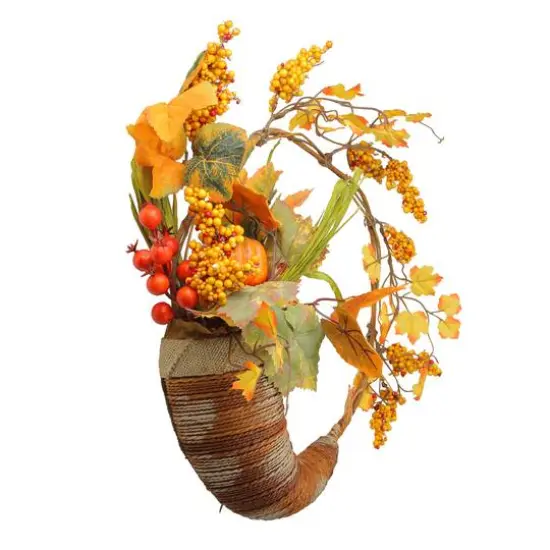 18" Autumn Harvest Berries & Leaves Cornucopia Wreath, Unlit {3}