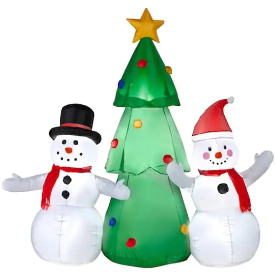 5ft. Airblown&reg; Inflatable Snowman Family Standing By Christmas Tree {1}