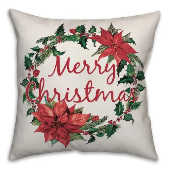 Designs Direct Merry Christmas Poinsetta Wreath 18x18 Throw Pillow {1}