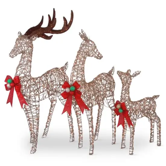 Champagne Glittered Deer Family of 3, Mini Clear Lights {1}